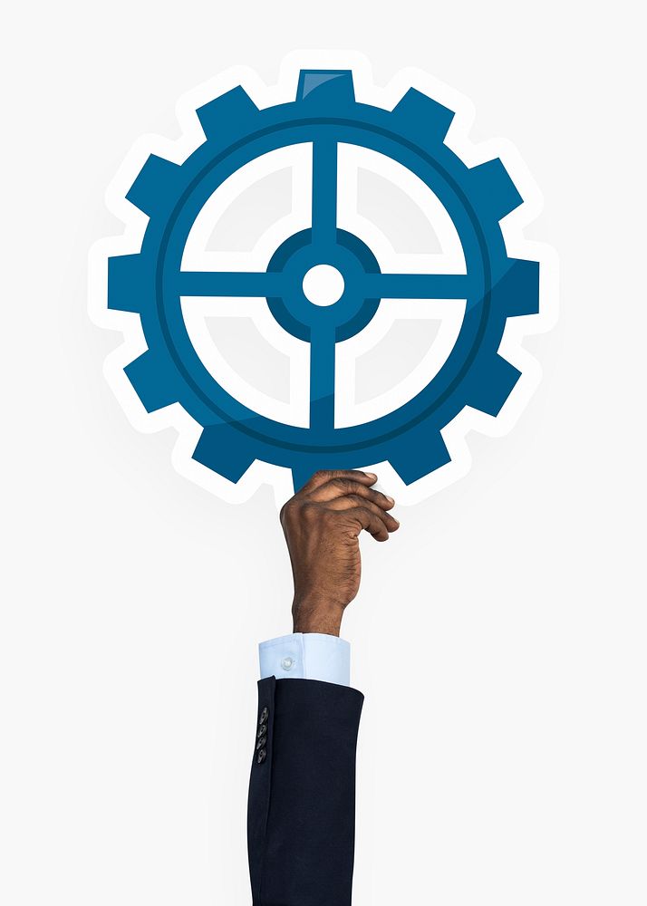 Hand holding a cog icon clipart