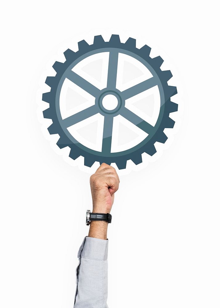 Hand holding a cog icon clipart