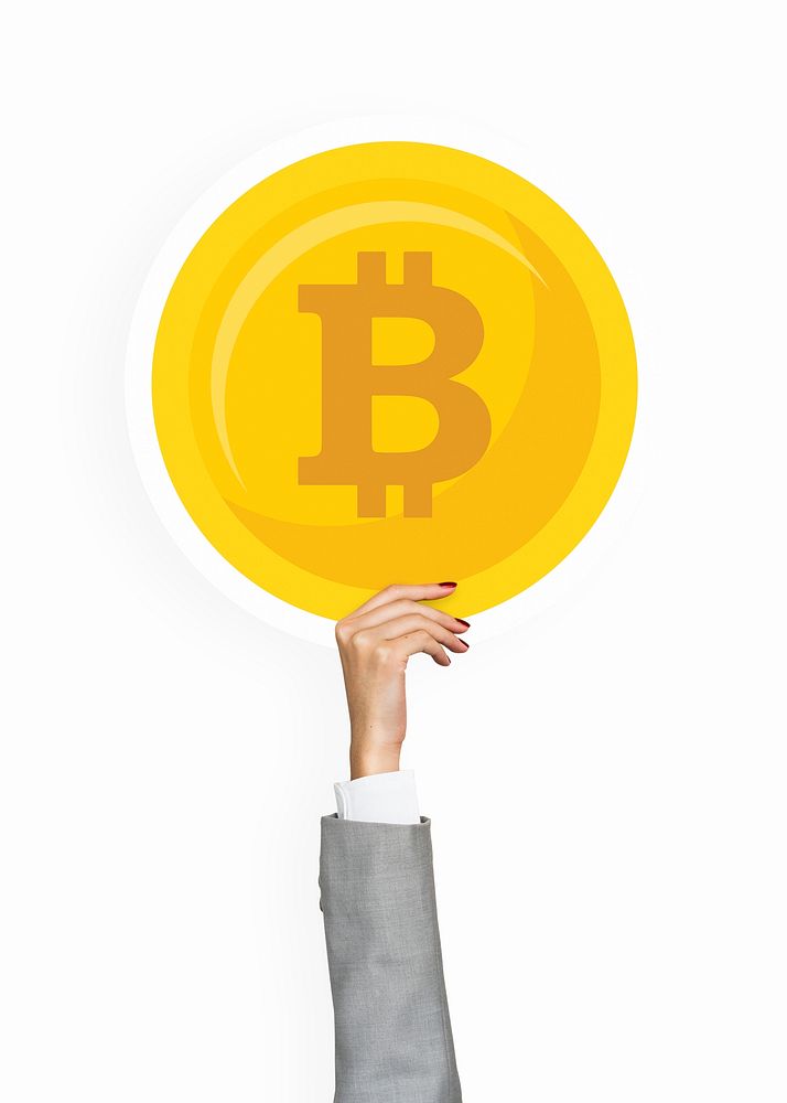 Hand holding gold bitcoin clipart