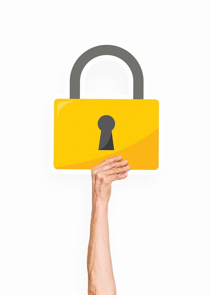 Hand holding a padlock clipart