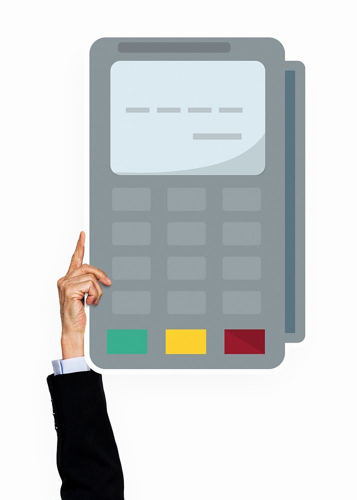 Hand holding a credit card machine clipart