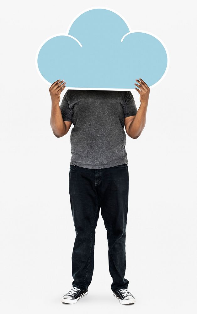 Man holding a blue cloud symbol