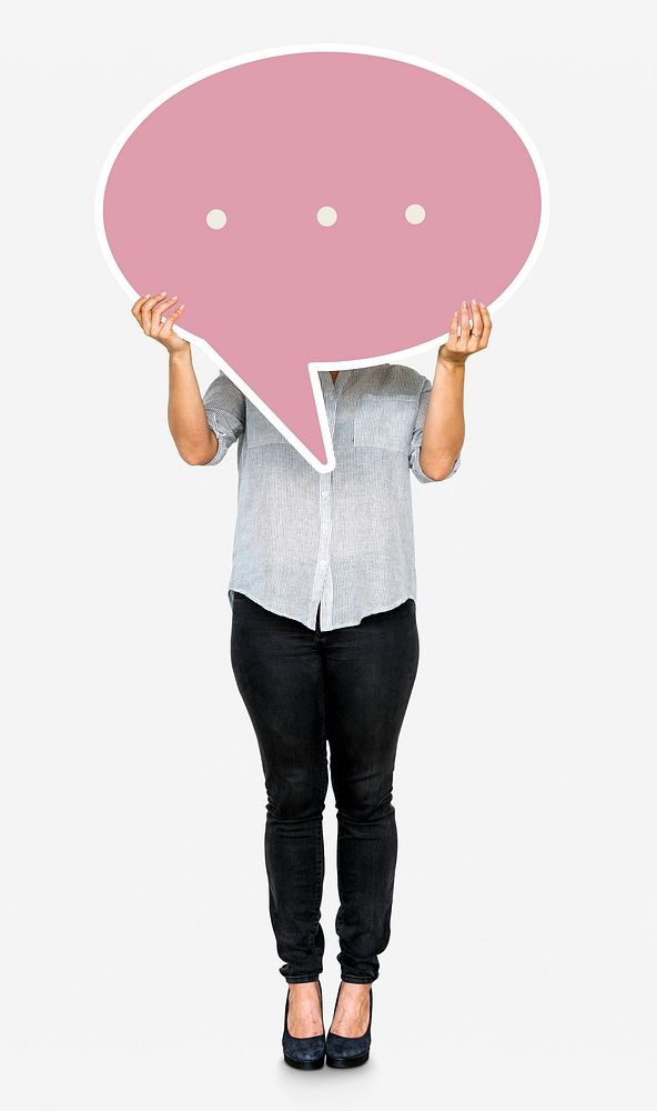 Woman holding a speech bubble symbol