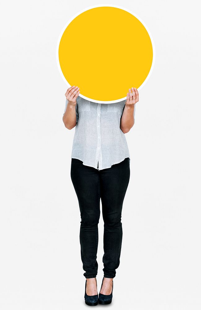 Woman holding an empty round board
