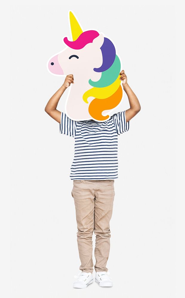 Little boy holding a unicorn icon