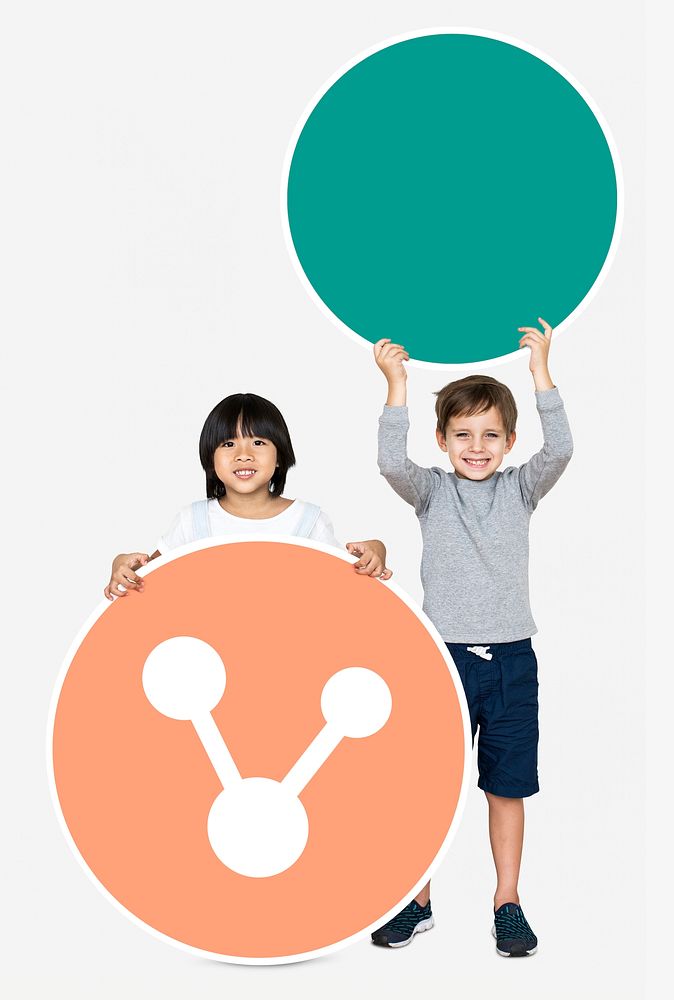 Two cute kids holding round boards