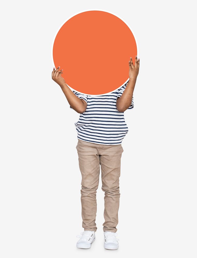 Kid holding an empty round orange board