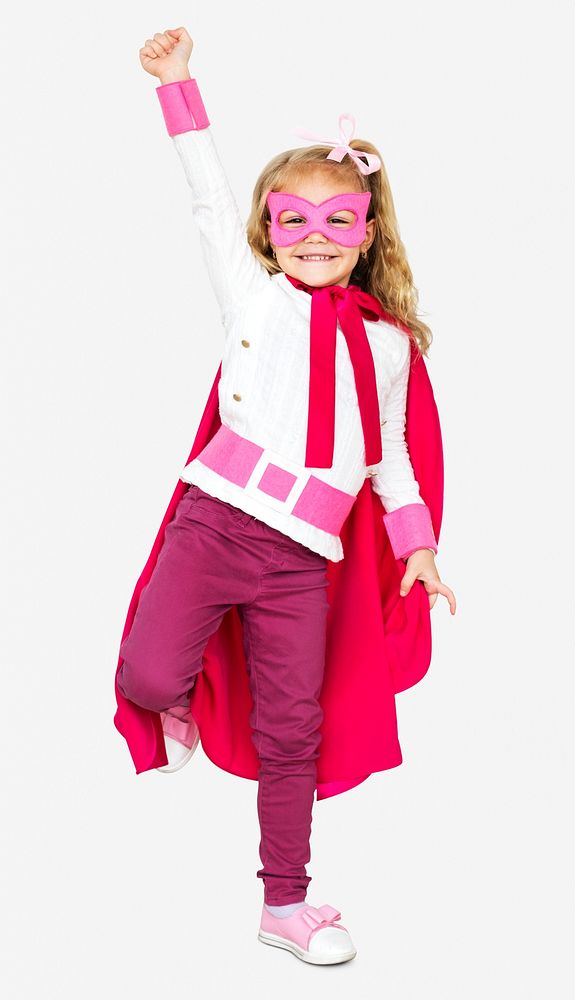 Girl wearing a pink superhero costume