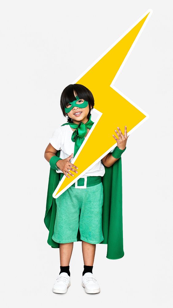 Young superhero with a lightning bolt