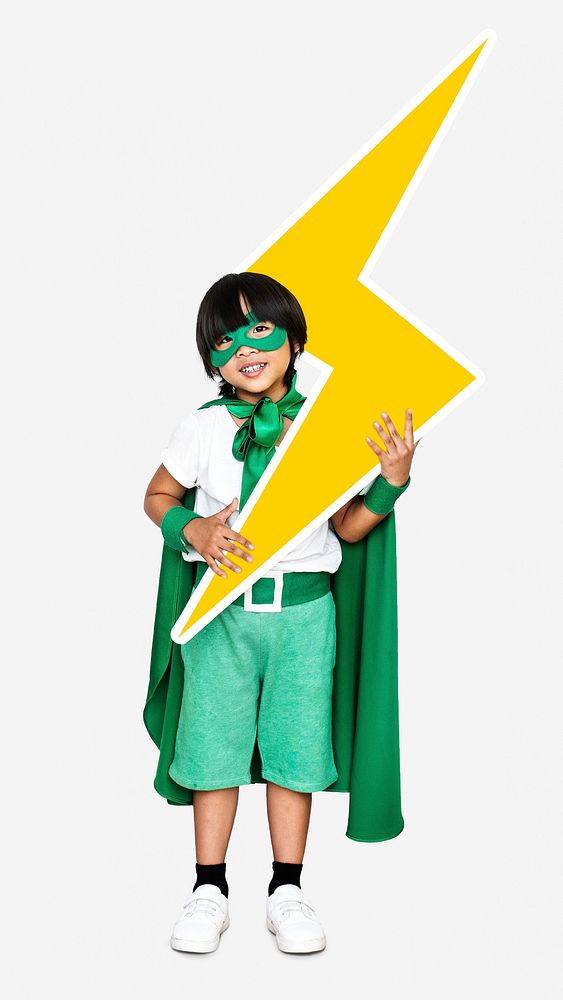 Young superhero with a lightning bolt