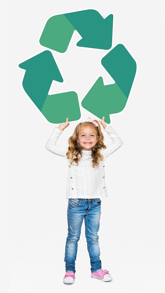Happy girl with a recycling icon