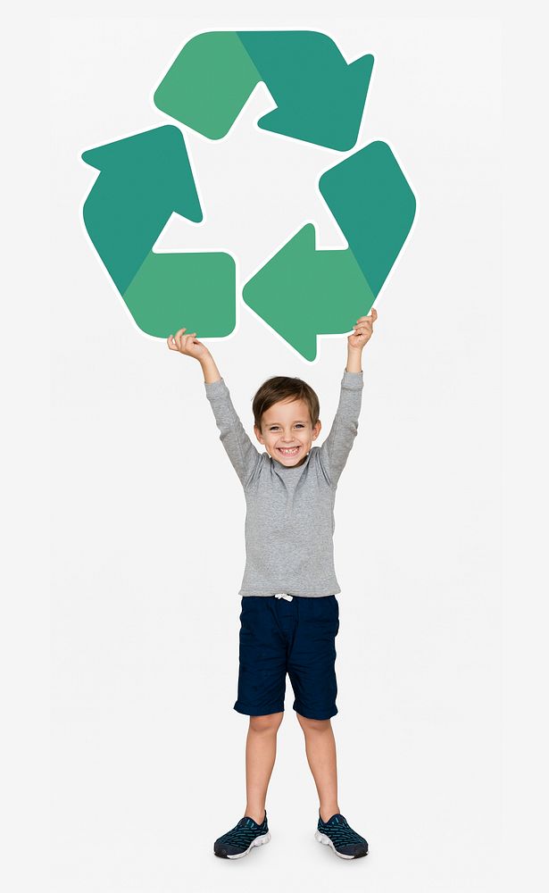 Happy boy with a recycling icon