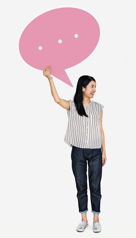 Happy Japanese woman with a speech bubble