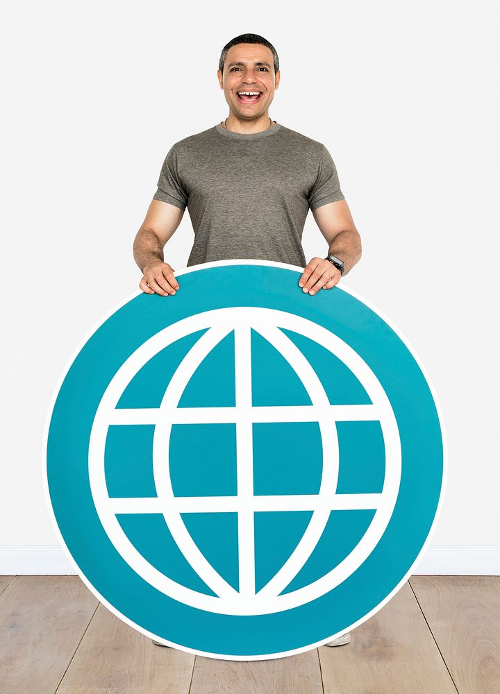 Man holding global connection icon