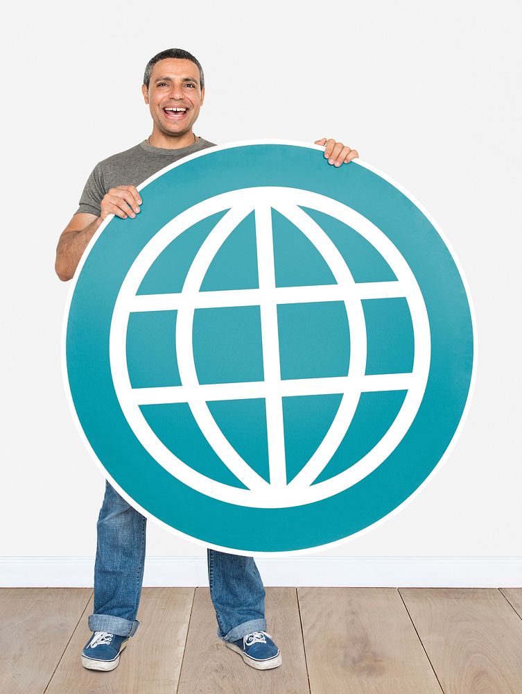 Man holding global connection icon