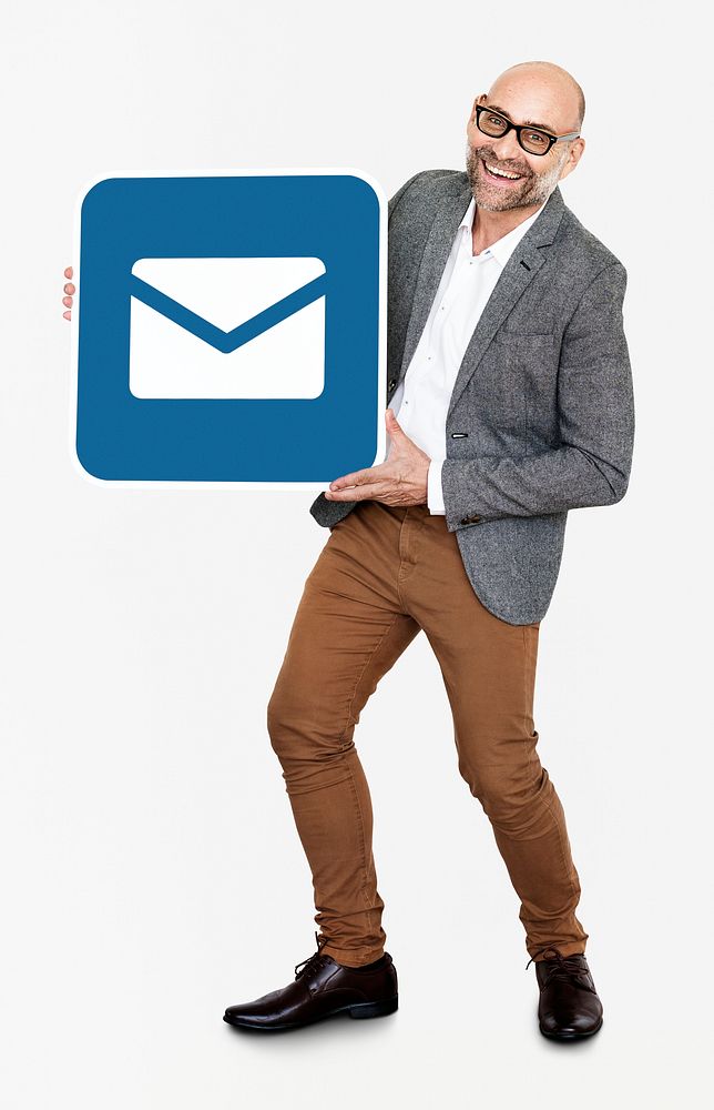 Happy businessman with an email icon