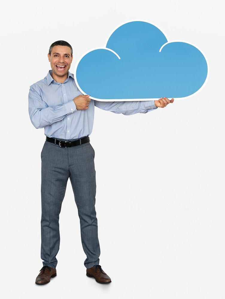Businessman holding cloud computing icon