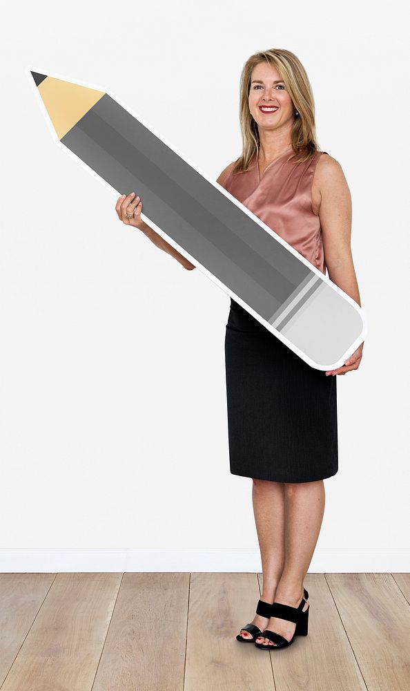 Businesswoman holding a pencil icon