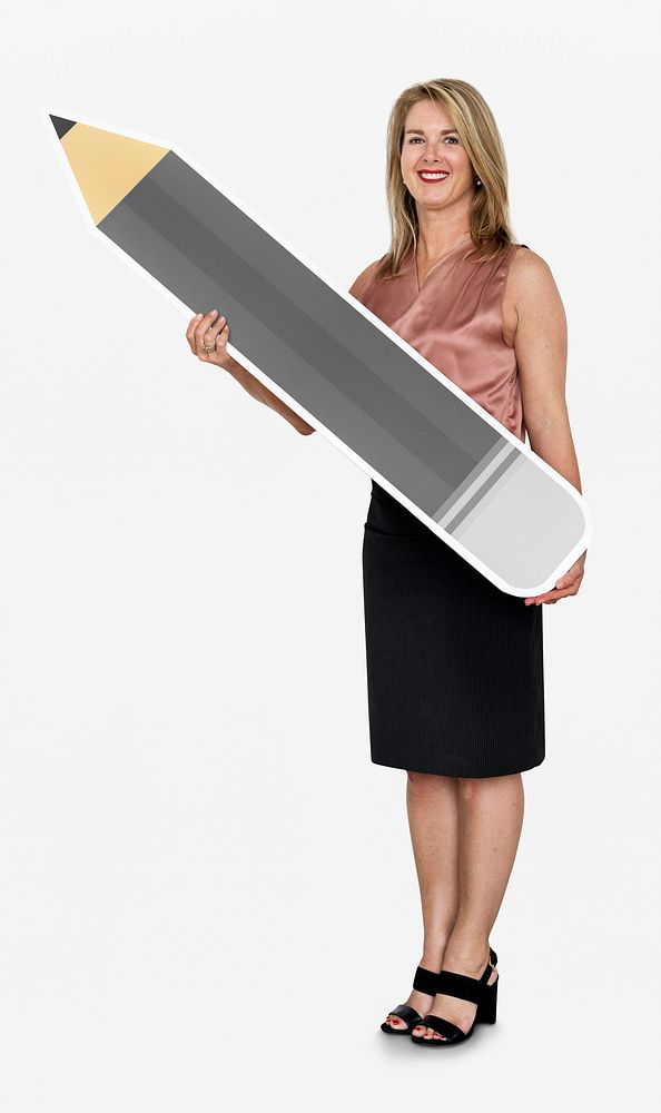 Businesswoman holding a pencil icon