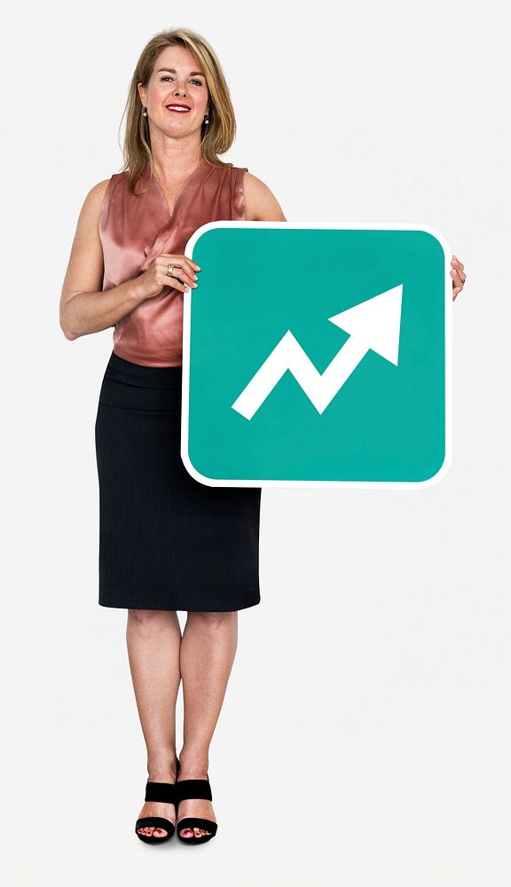 Woman showing a rising arrow sign