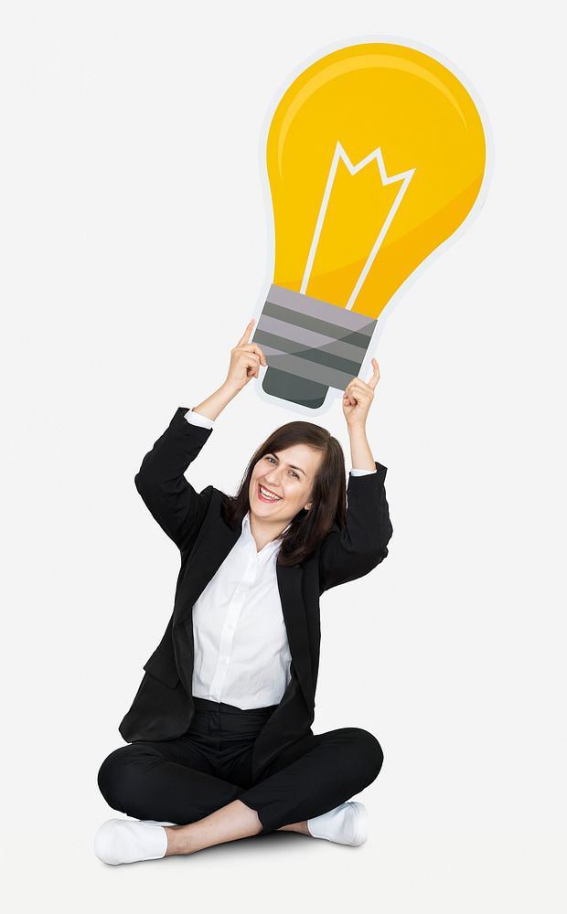 Woman showing a light bulb icon