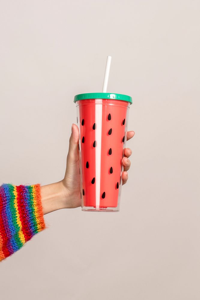 Cute watermelon printed tumbler with a white straw