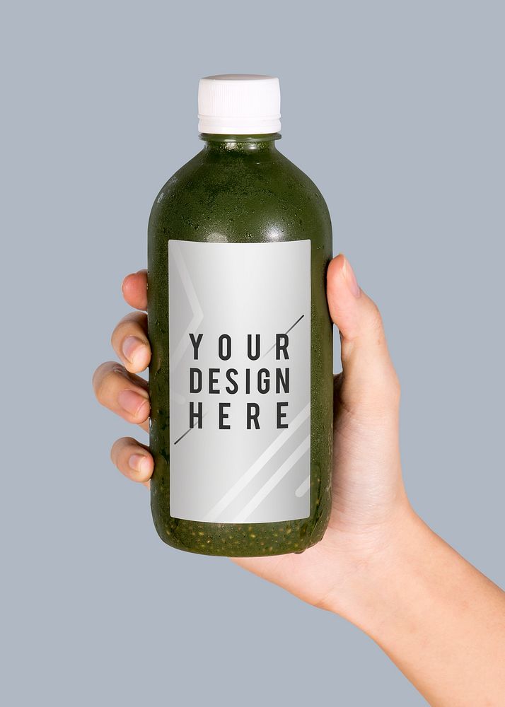 Organic green drink in a bottle with a label mockup