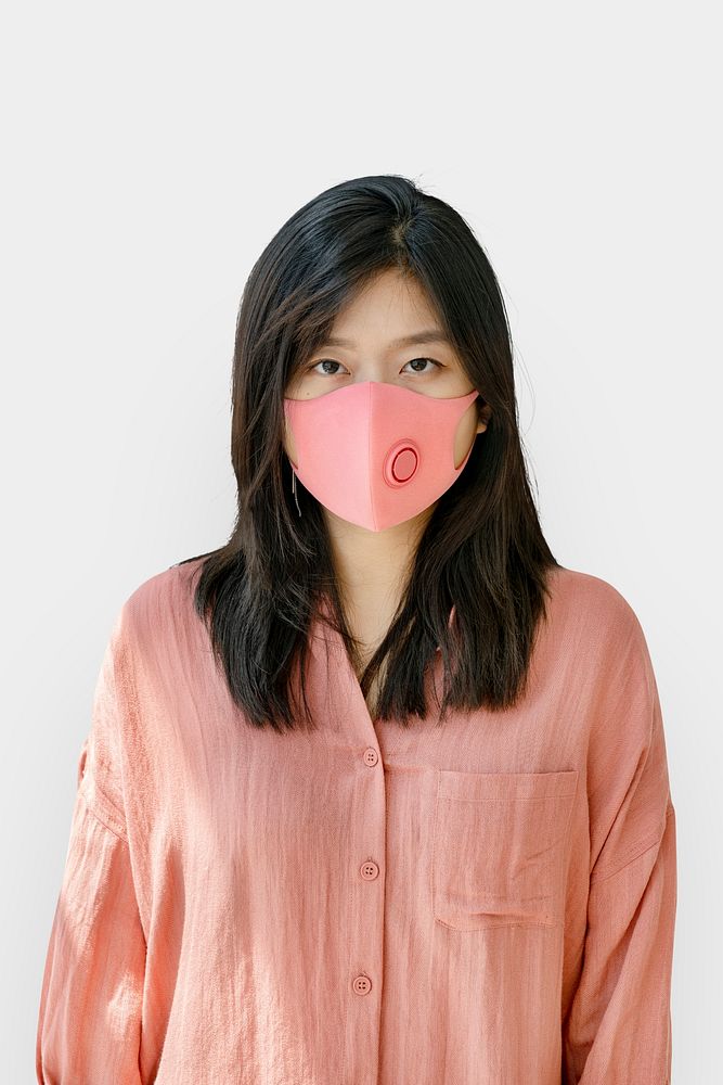Korean woman wearing a face mask mockup