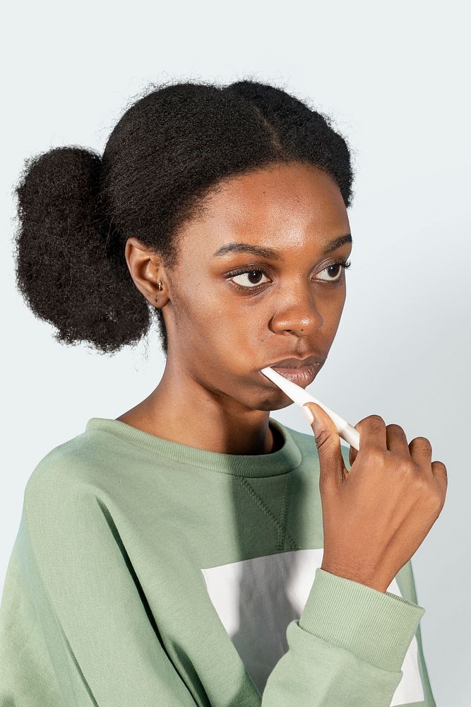 African American girl doing tooth brushing mockup