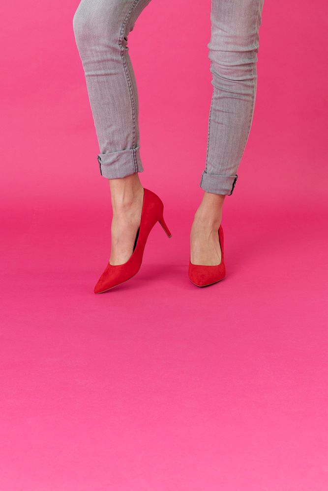 Woman wearing red high heels 