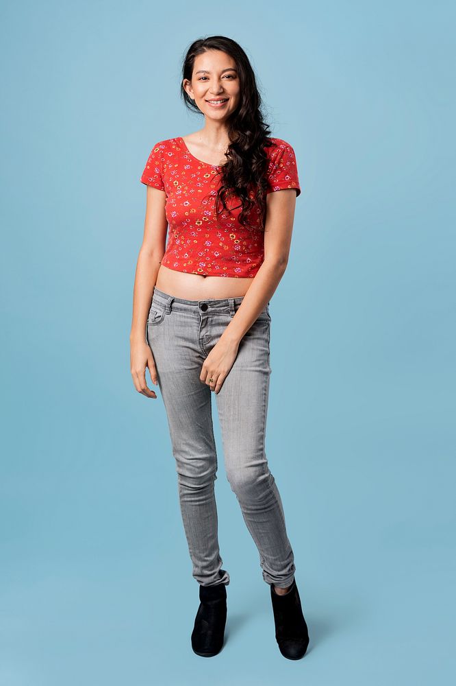  Asian woman in a red top mockup
