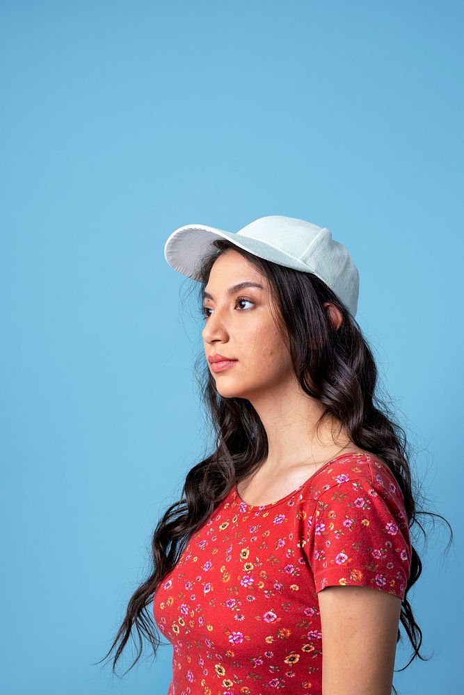 Woman wearing a white cap isolated on background
