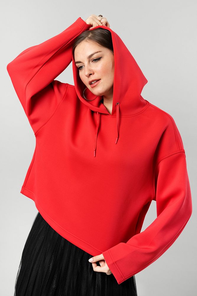 Woman in a red hoodie