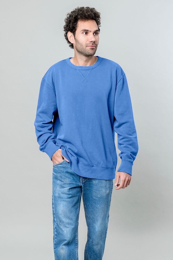 Casual man in blue sweater and jeans mockup