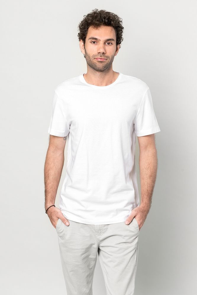 Man wearing white blank t-shirt