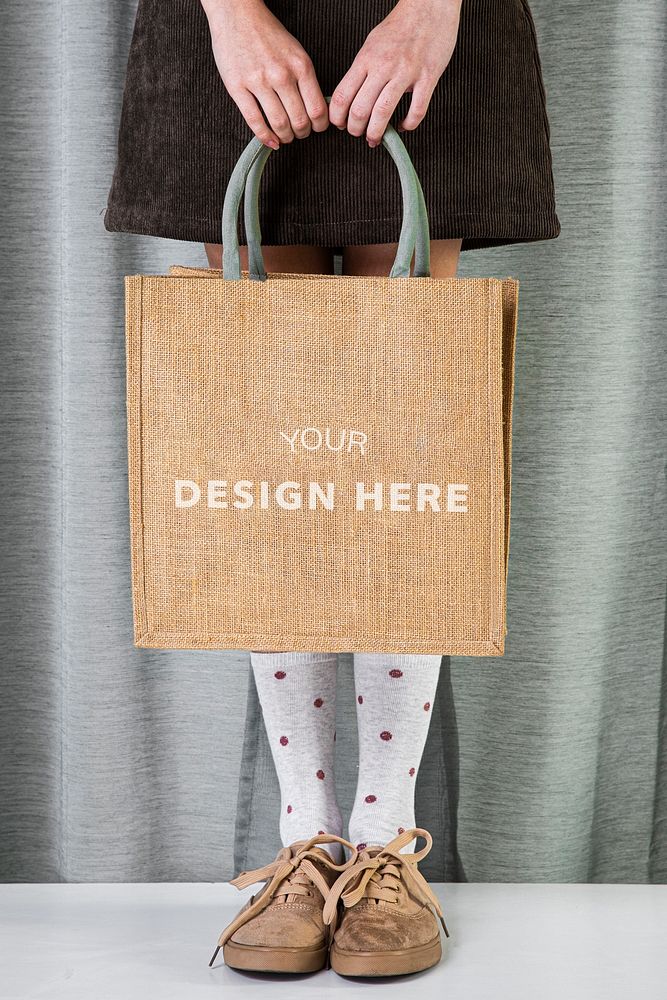 Woman with tote bag mockup