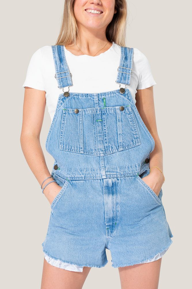 Denim dungarees shorts mockup psd for women&rsquo;s apparel shoot