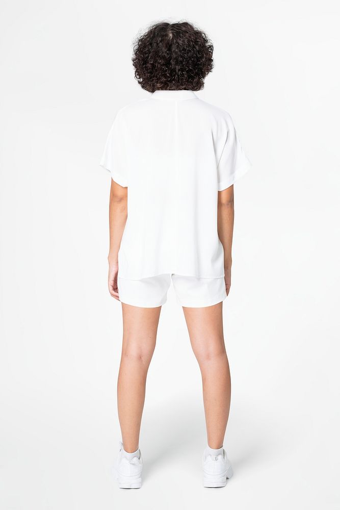 Women&rsquo;s blouse mockup psd with shorts basic wear fashion rear view