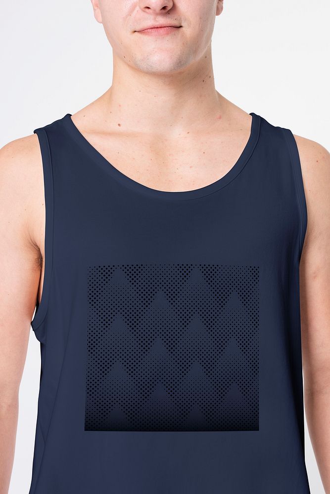 Men’s tank top navy psd mockup abstract design summer apparel shoot