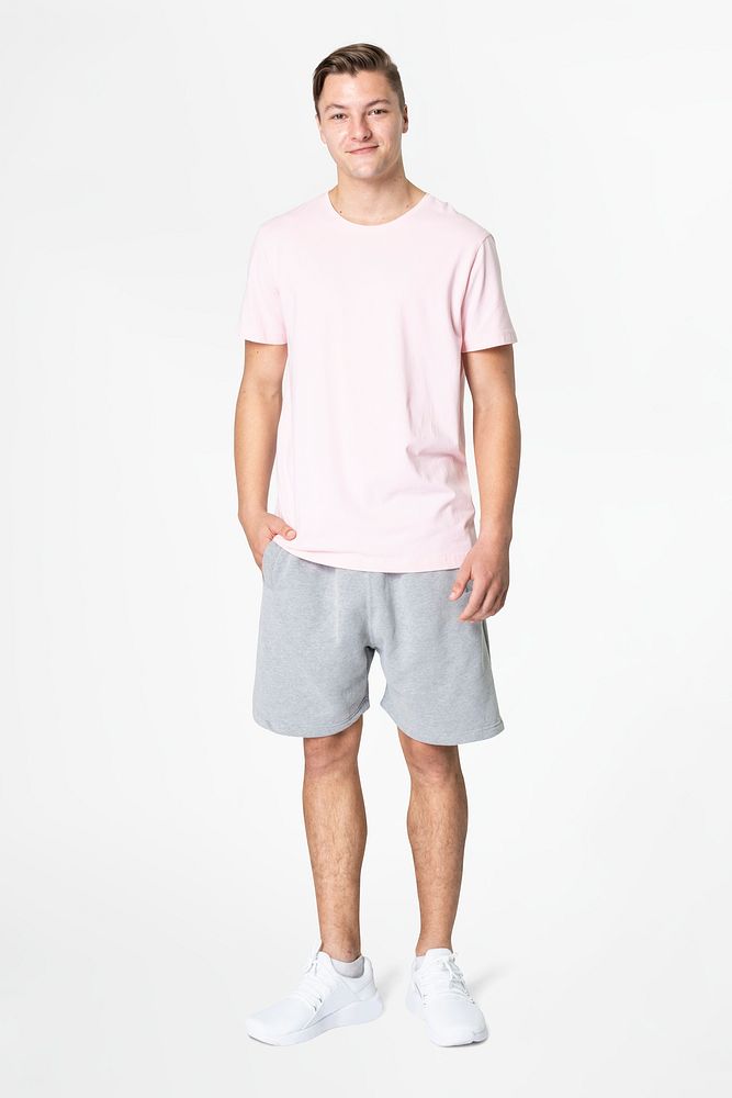 Pink t-shirt and shorts men&rsquo;s basic wear full body
