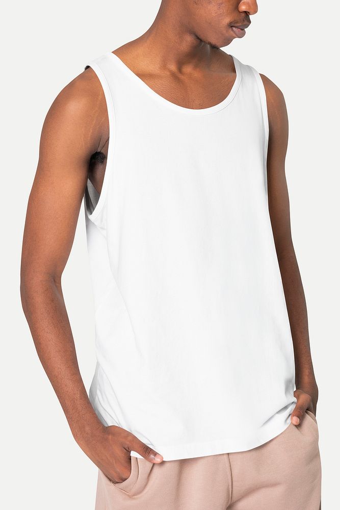 Men&rsquo;s tank top white psd mockup summer apparel shoot
