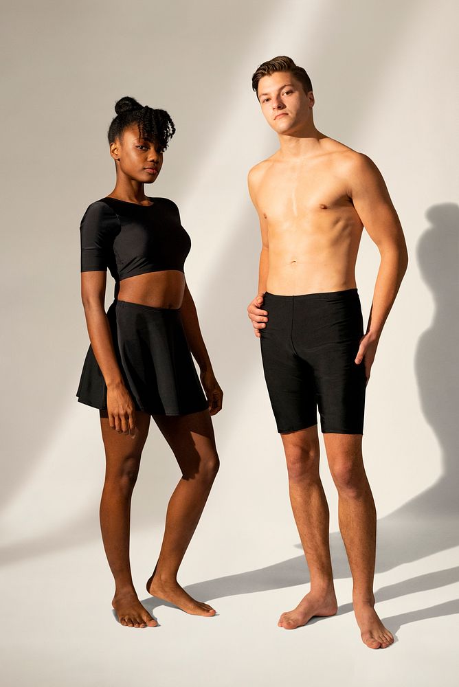 Black swimwear men and women&rsquo;s summer apparel with design space full body