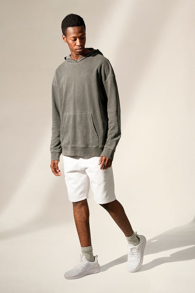 Man mockup psd wearing sweater and shorts men&rsquo;s basic wear full body