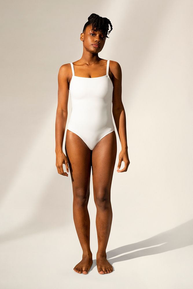 Woman in swimsuit mockup psd summer apparel full body