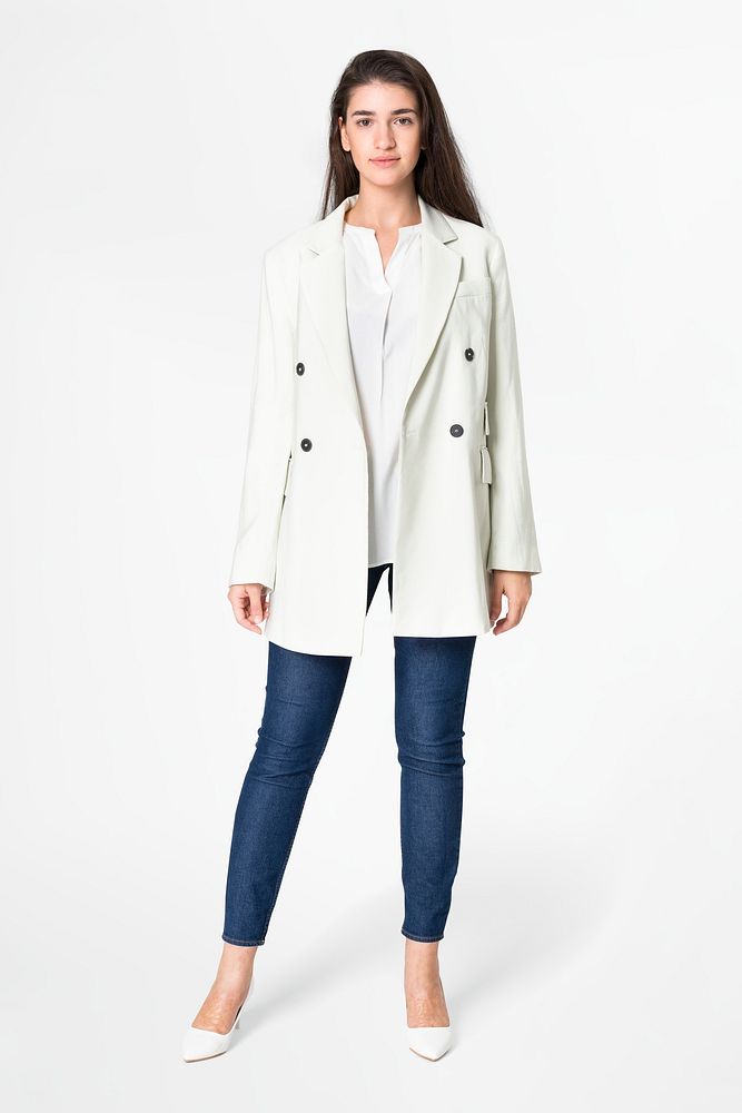 White women&rsquo;s coat outerwear casual fashion full body