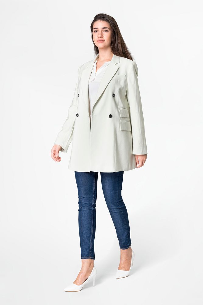 White women&rsquo;s coat outerwear casual fashion full body