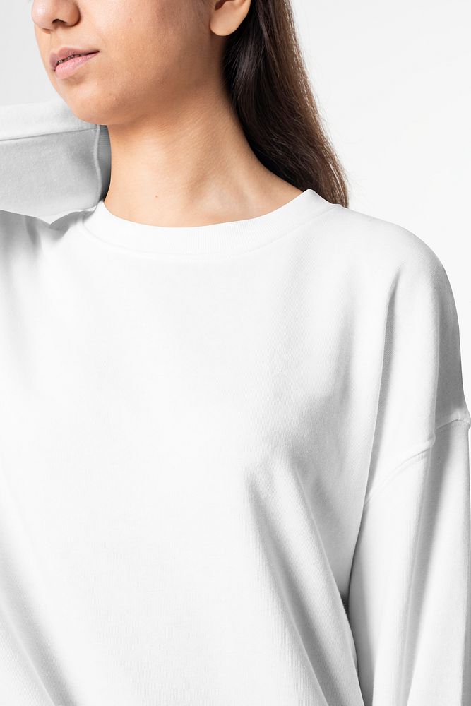 White sweater mockup psd winter apparel studio shoot