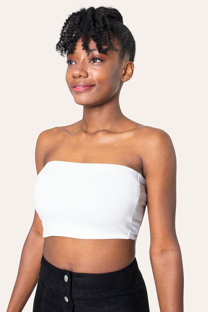 Women&rsquo;s bandeau top psd mockup white simple summer apparel shoot