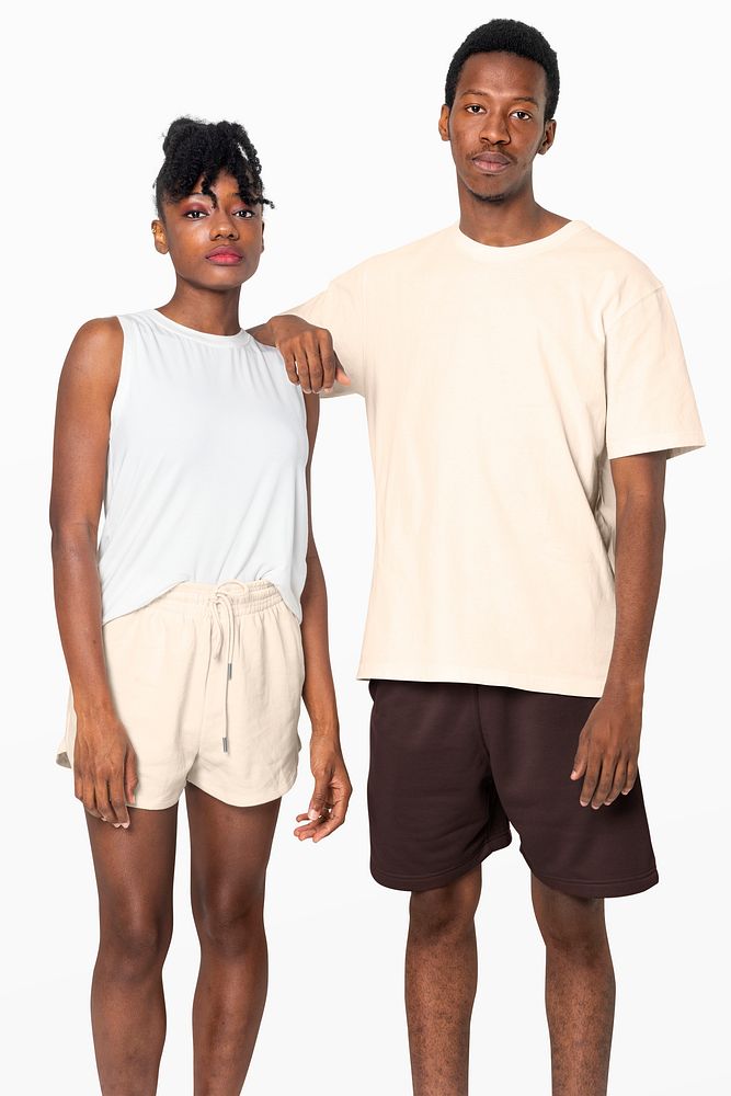 Couple in pajamas psd mockup basic sleepwear fashion