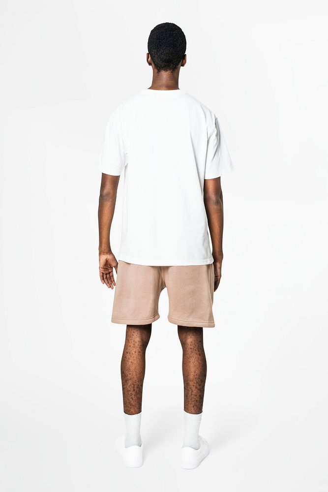 White t-shirt and shorts men&rsquo;s basic wear rear view